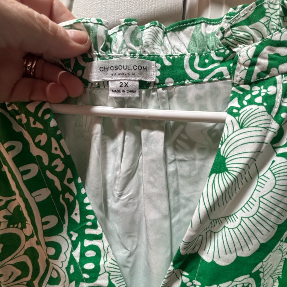 Chic Soul Emerald and Cream Patterned Dress
